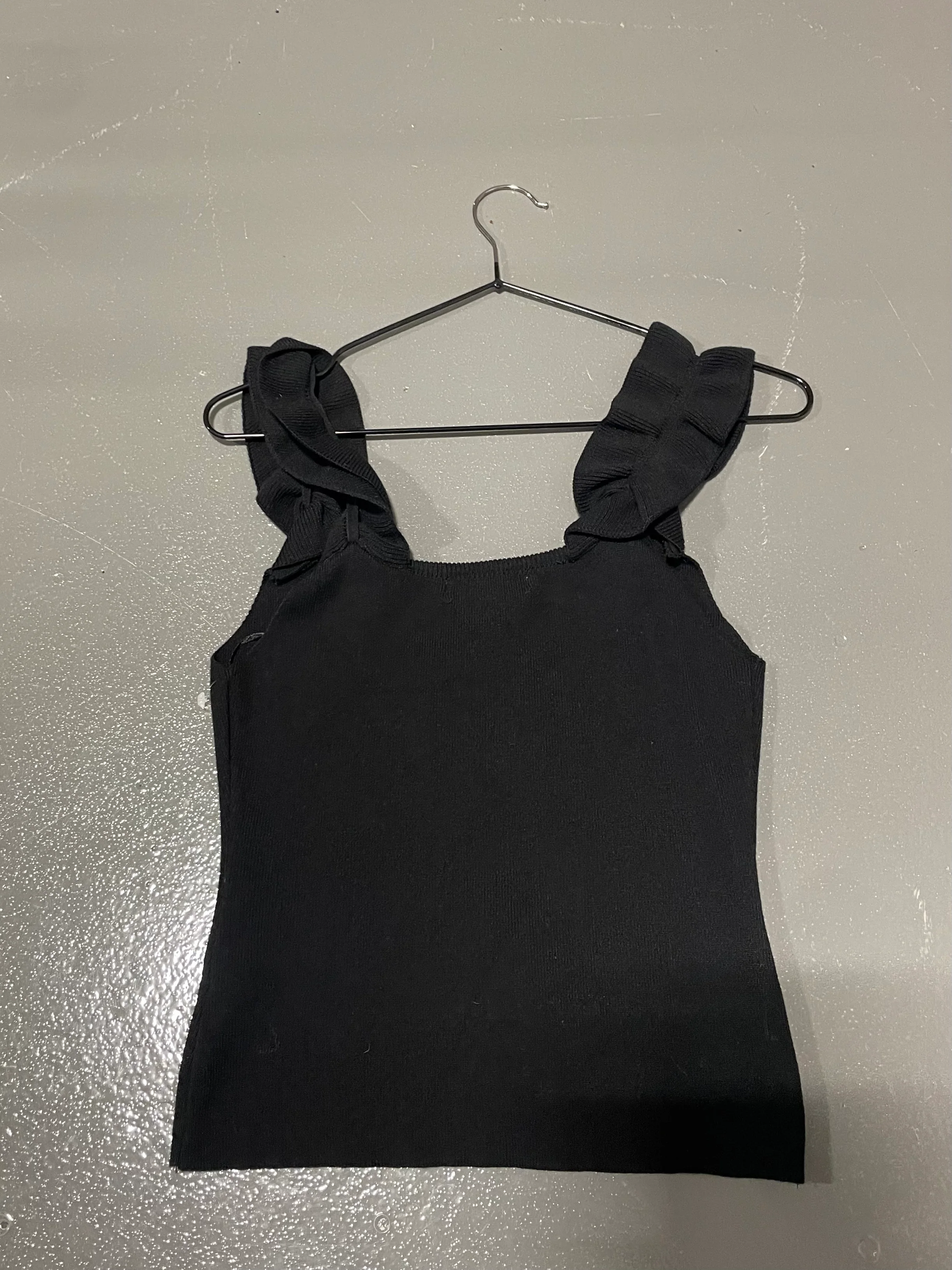 Black Ribbed Cami with Frill Straps - Image 3