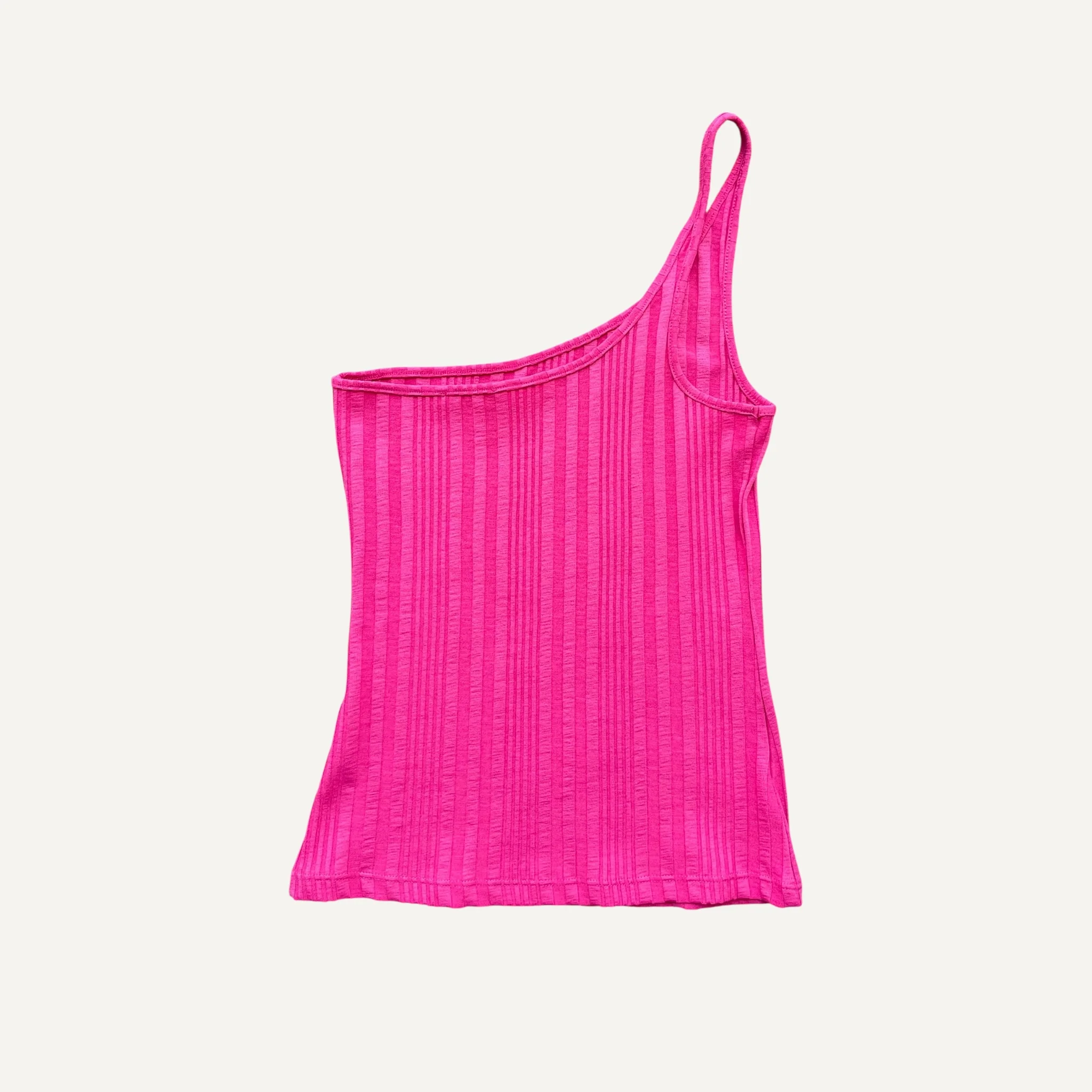 H&M Hot Pink Ribbed One Shoulder Tank Top - Image 3