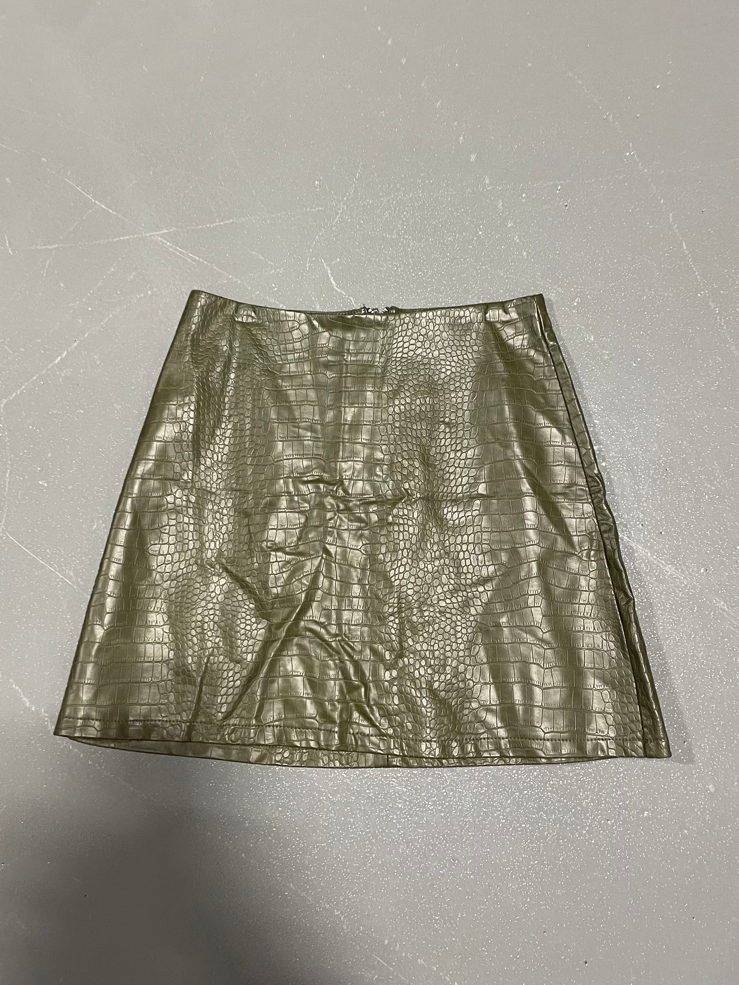 Khaki Faux Crocodile Mini Skirt - Image 3