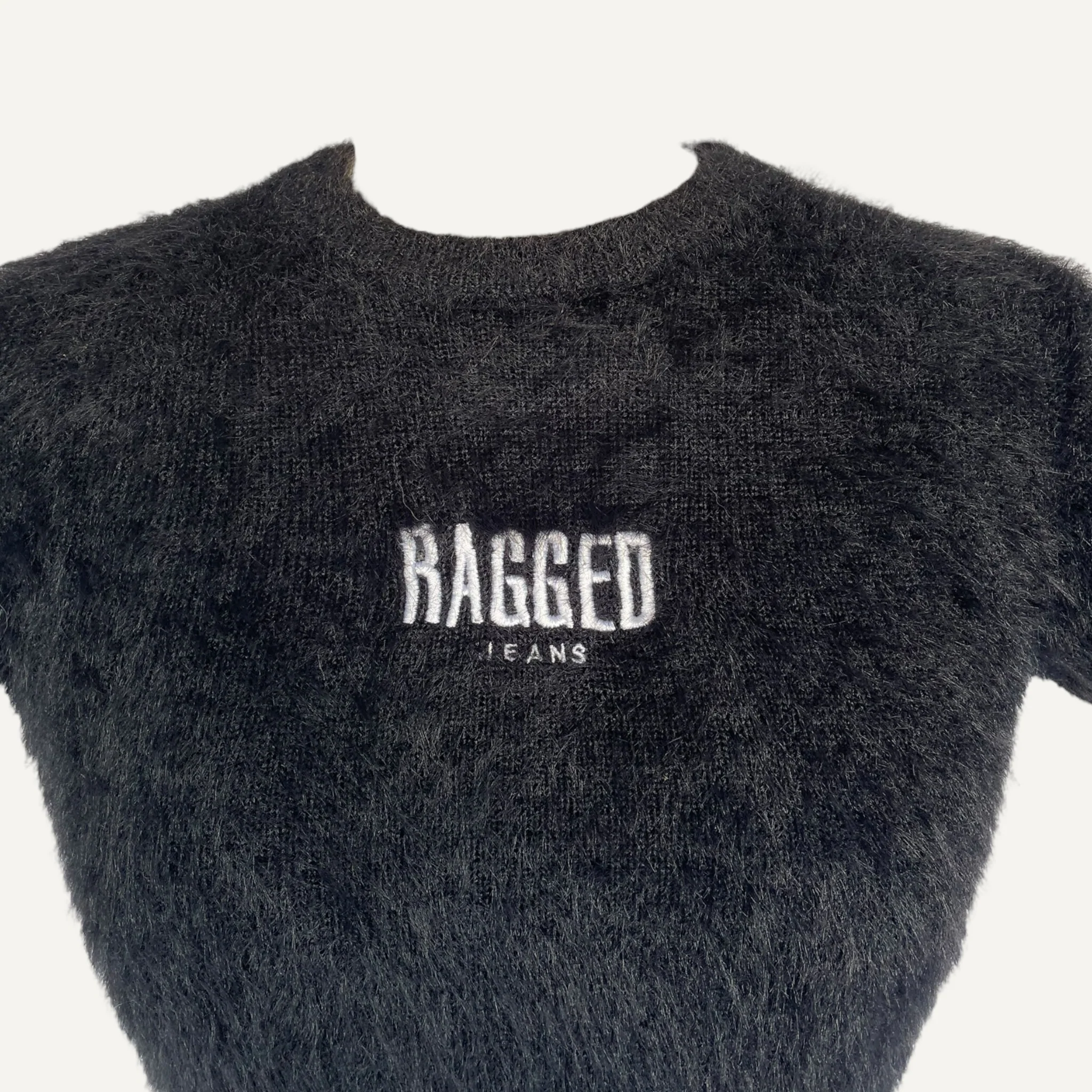 Ragged Jeans Fluffy Textured Black Short Sleeve Cropped Top - Image 3