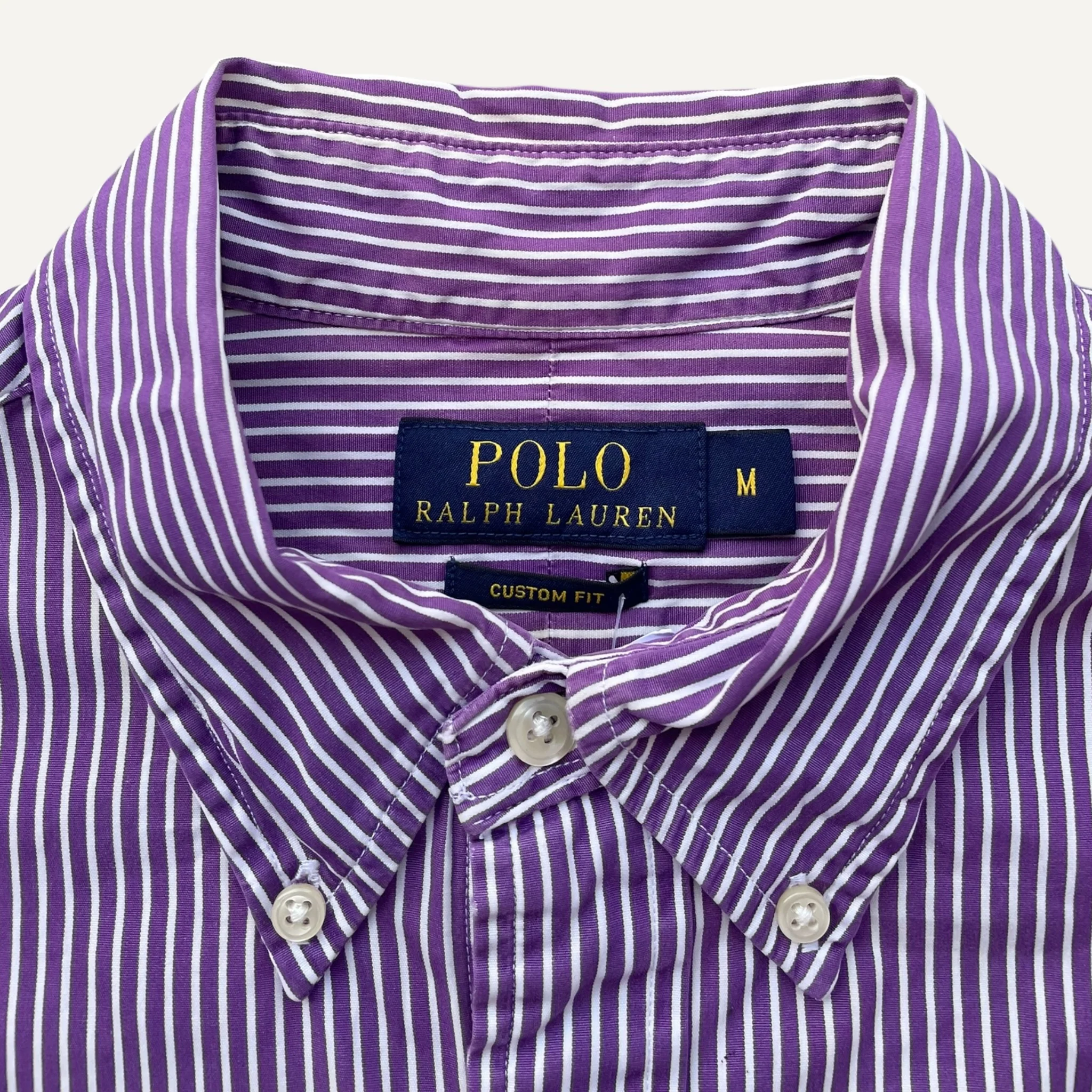 Ralph Lauren Purple and White Pinstripe Custom Fit Long Sleeve Shirt - Image 3