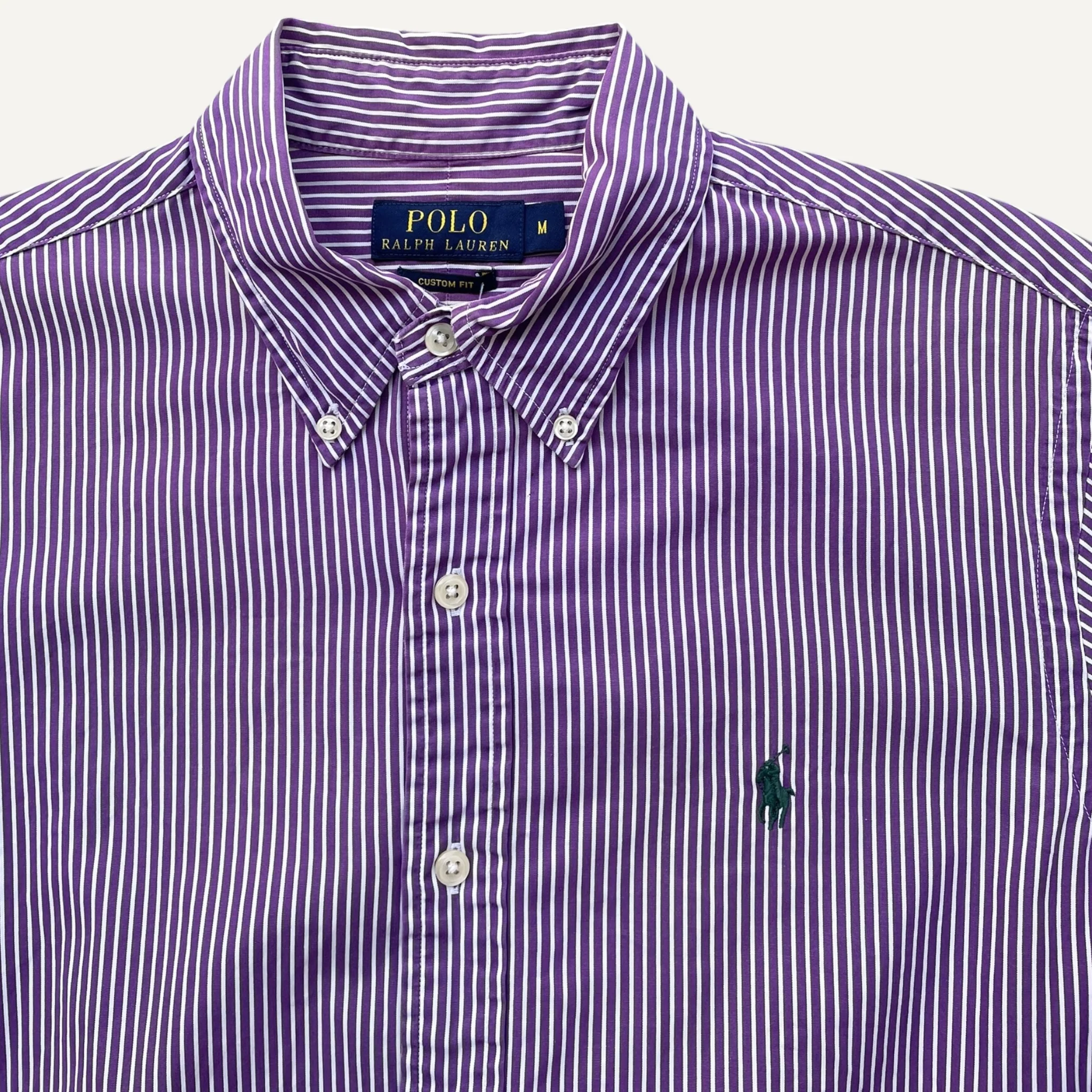 Ralph Lauren Purple and White Pinstripe Custom Fit Long Sleeve Shirt - Image 4