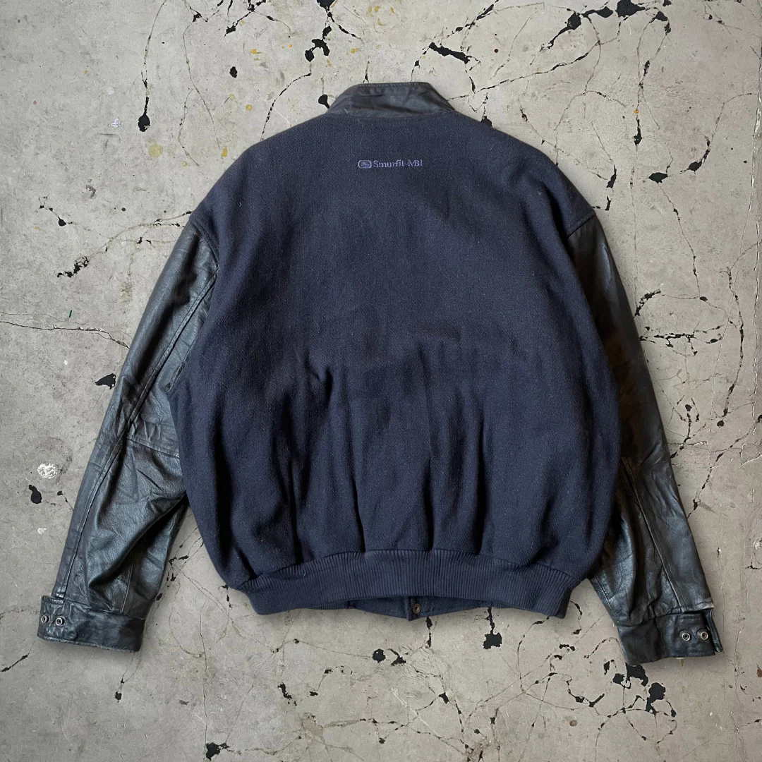 Vintage Black Wool and Leather Varsity Letterman Baseball Jacket - Image 2