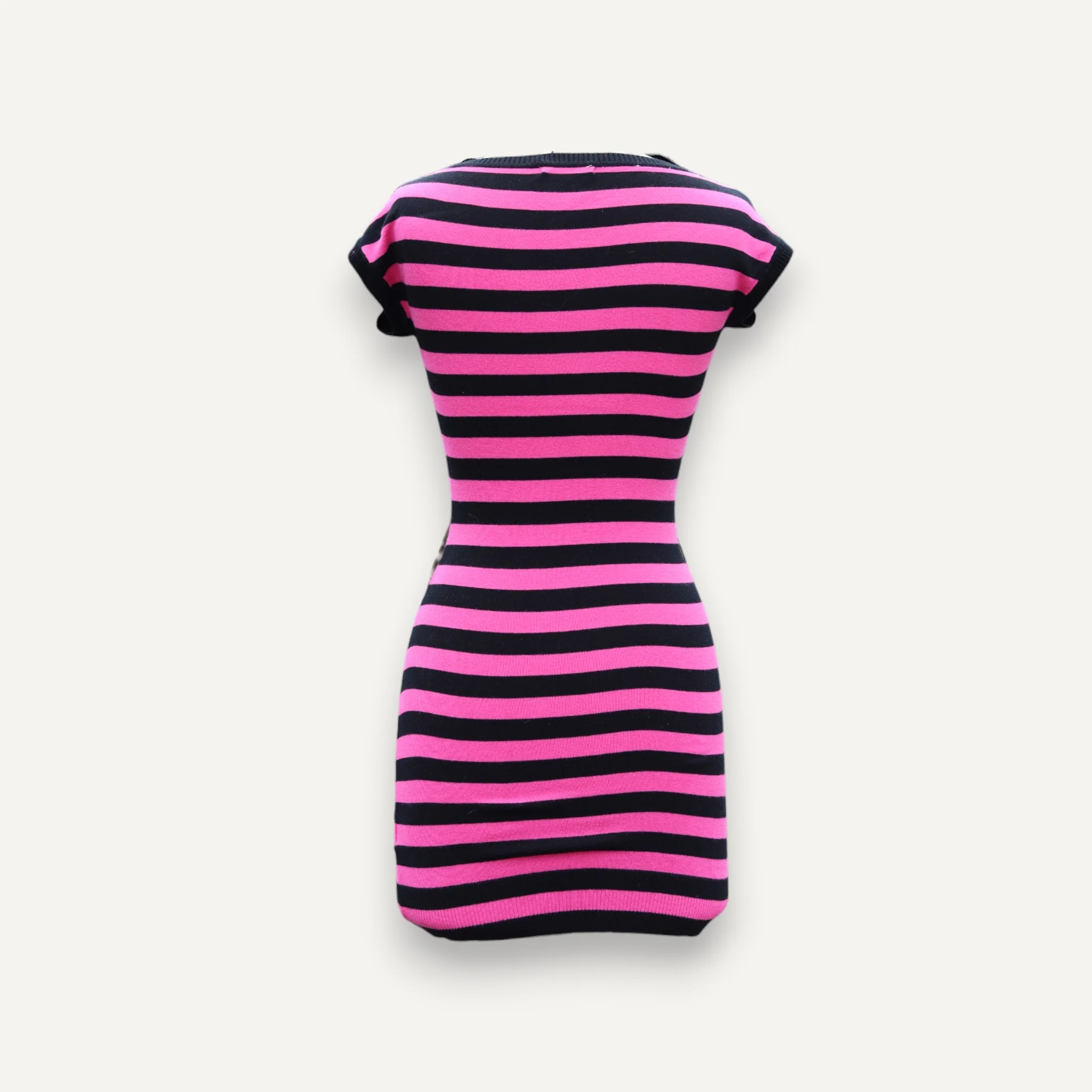 Vintage 00s Jane Norman Pink and Black Striped Bodycon Mini Dress - Image 2