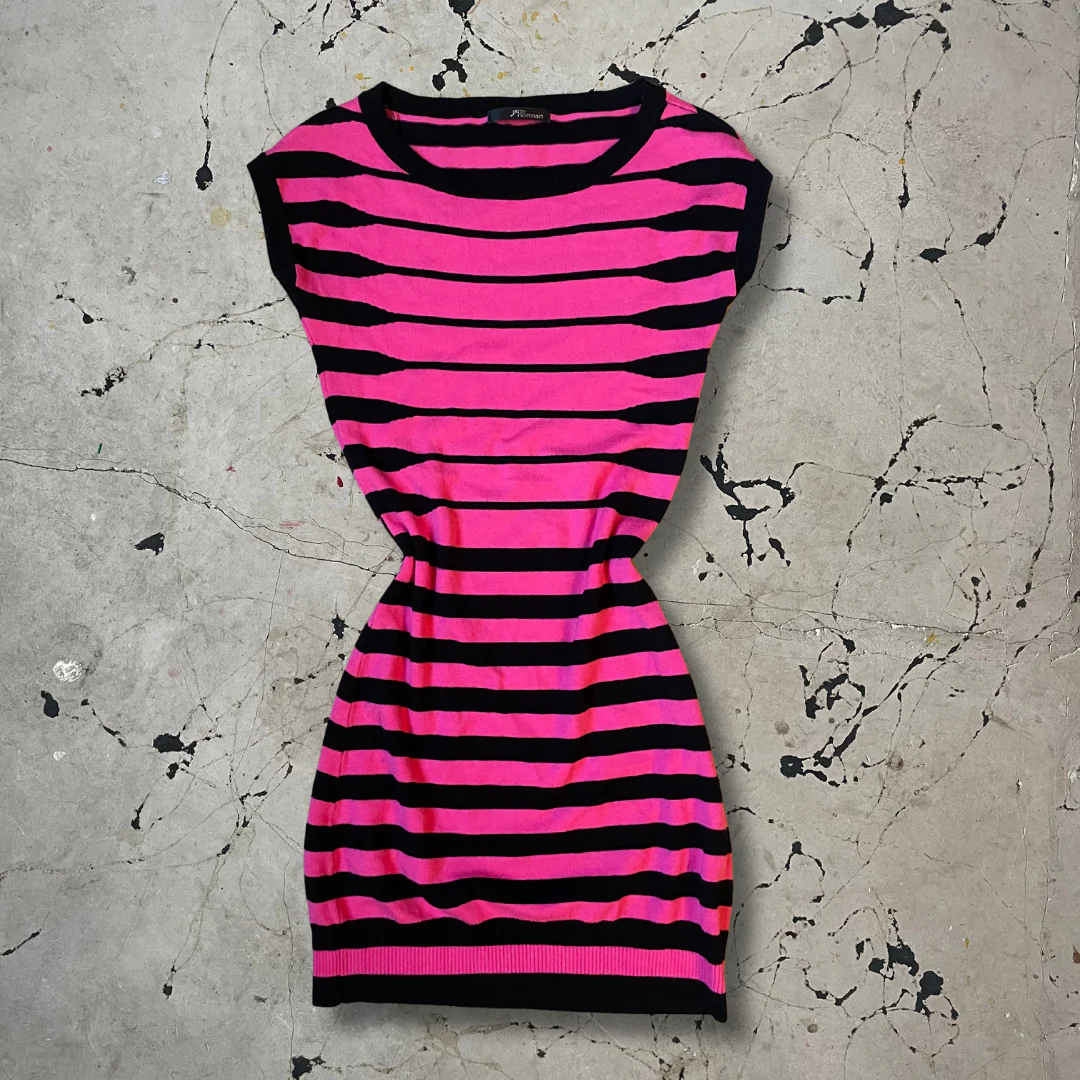 Vintage 00s Jane Norman Pink and Black Striped Bodycon Mini Dress - Image 3