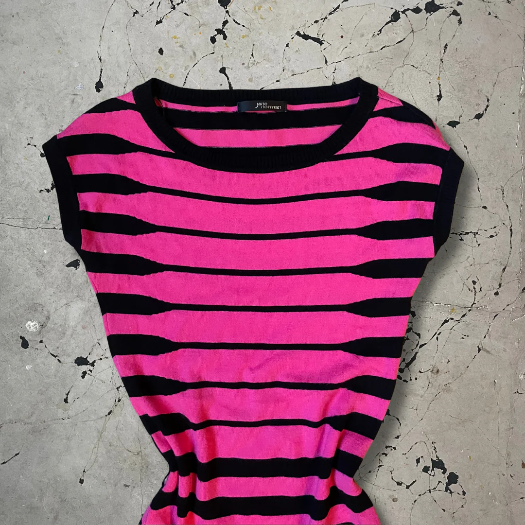 Vintage 00s Jane Norman Pink and Black Striped Bodycon Mini Dress - Image 4