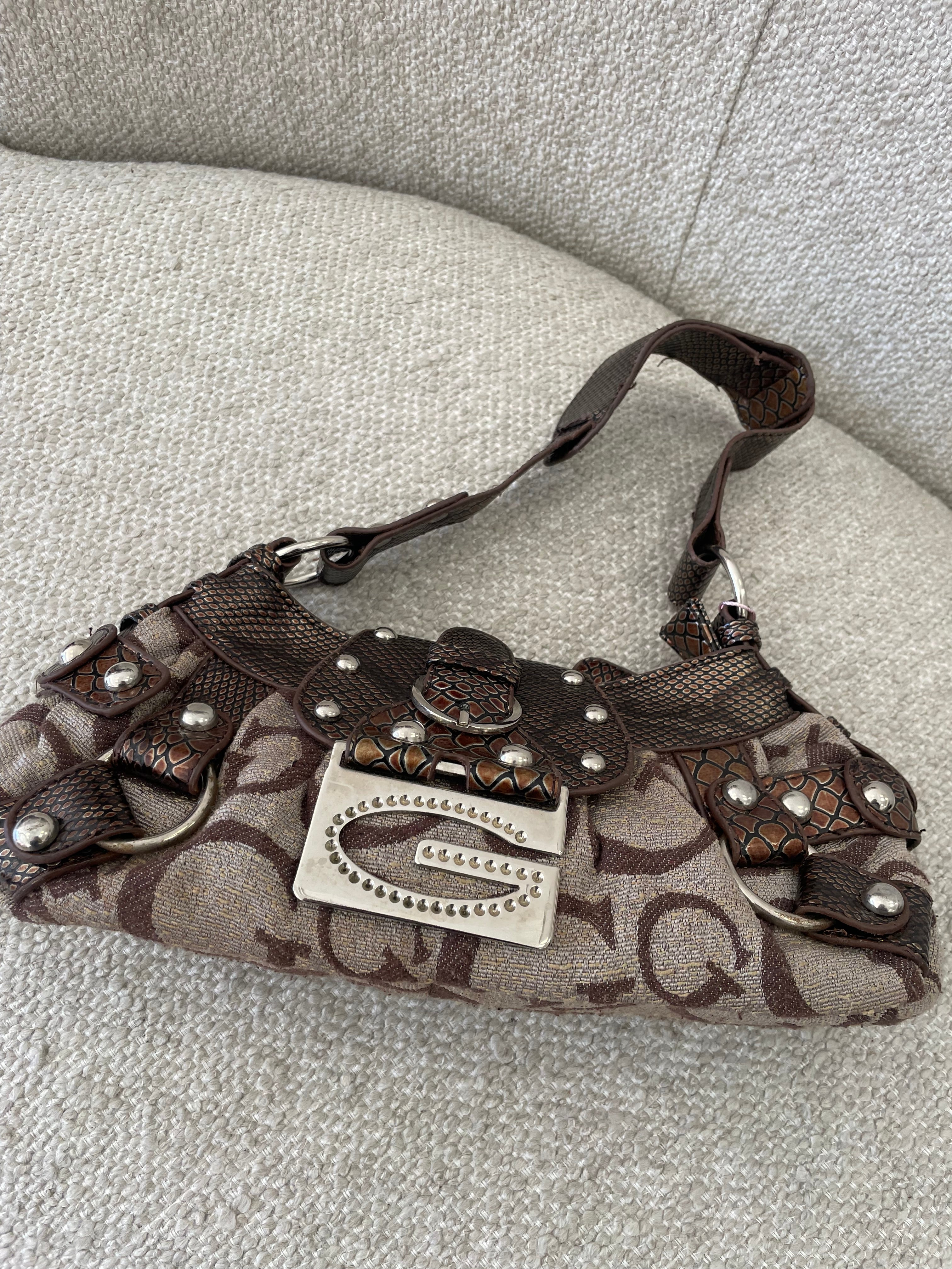 Vintage Brown Guess Monogram Shoulder Bag - Image 3