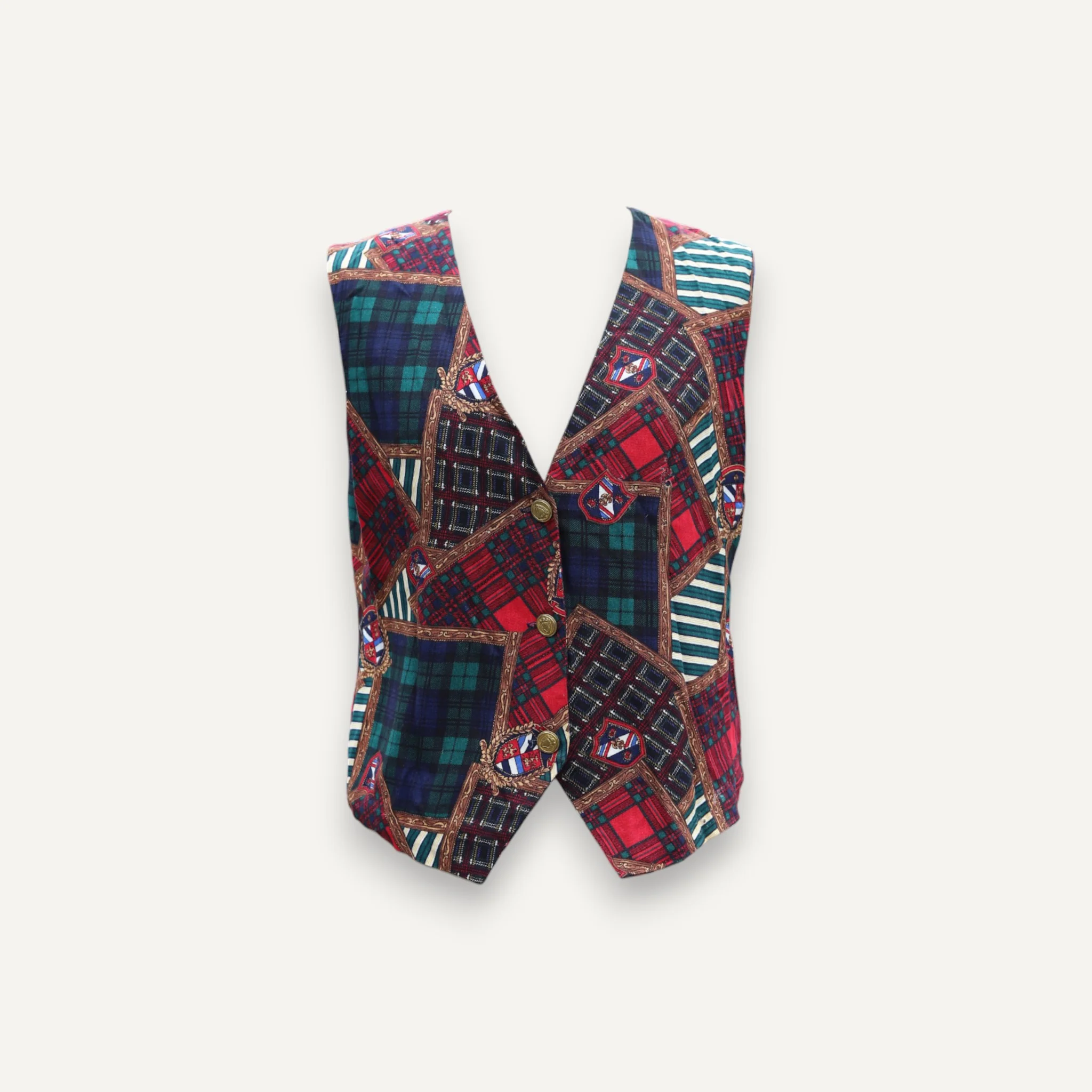 Vintage Tartan and Handkerchief Print Button up Waistcoat
